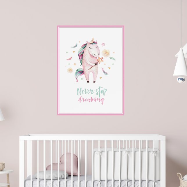 Poster mignon magique licorne girly rose enfants (Pépinière 2)