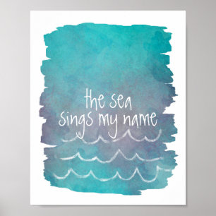 Poster mignon océan et ciel citation aquarelle post-bleu