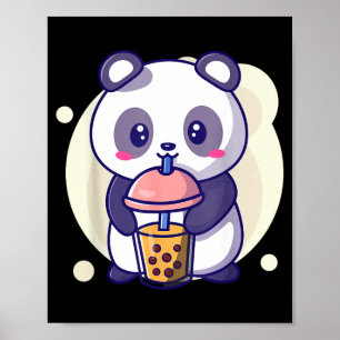 Poster Mignon panda kawaii boit du thé aux bulles boba ka