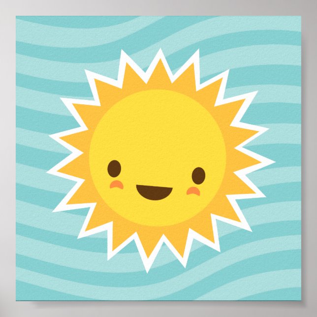 Poster Mignon personnage de dessin animé soleil kawaii su (Devant)