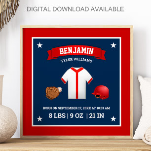 Poster Mignon Petit Joueur de Baseball Bébé Garçon Statis