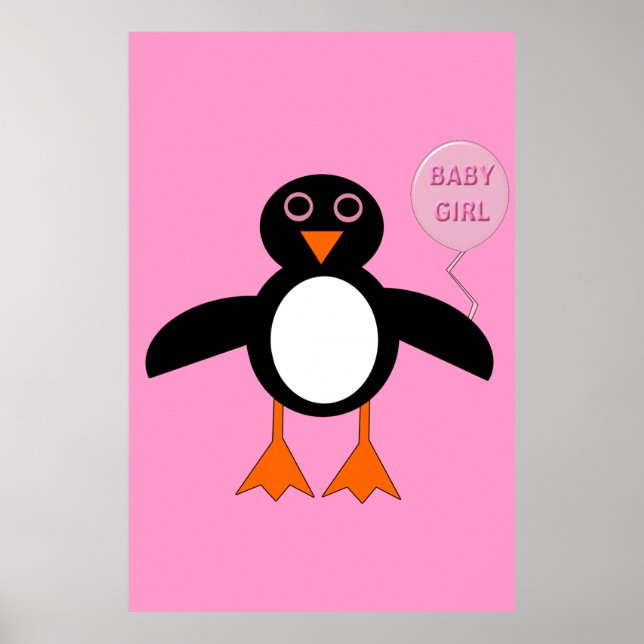 Poster mignon rose bébé fille Penguin (Devant)