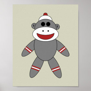 Poster Mignon singe en chaussette sur une chambre d'enfan