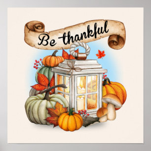 Poster mignon Thankful Lampe saisonnière Chute