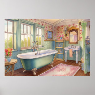 Poster mignonne Amateurs de salle de bain Country