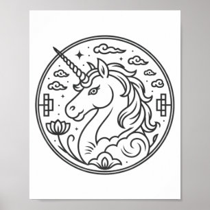 Poster Mignonne année du cheval 2026 Fille aime licorne z