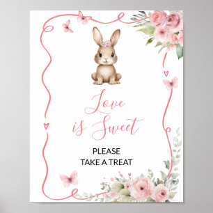 Poster Mignonne Baby Shower Fille L'amour est doux Lapin