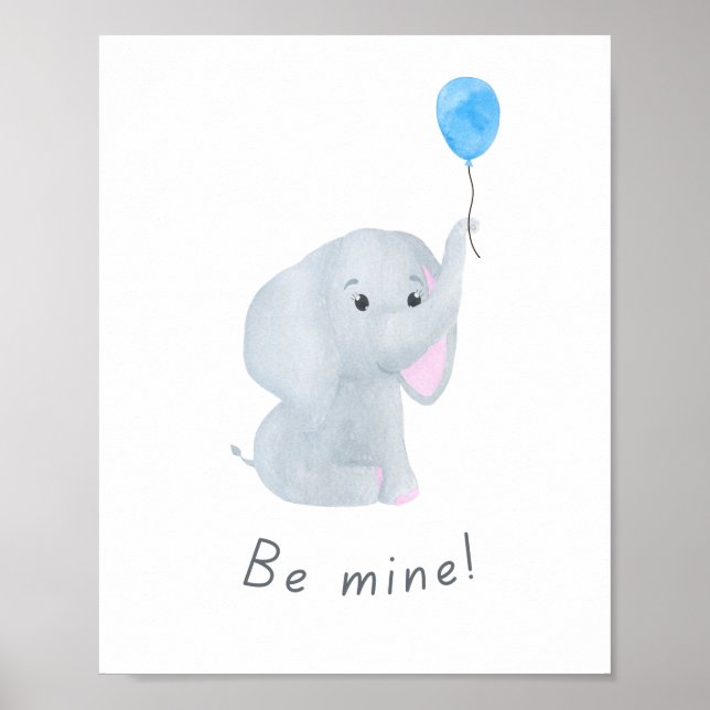 Poster Mignonne 'Be Mine' Baby Boy Elephant Nursery Wall  (Devant)