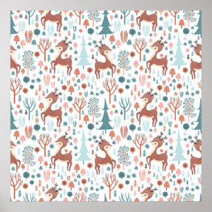 Poster Mignonne cerf en Forêt Whimsical Noël Motif