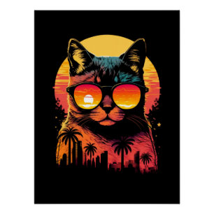 Poster Mignonne Chat Vintage portant des lunettes au couc