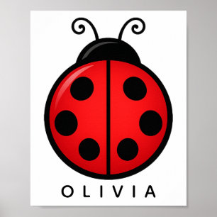 Poster Mignonne coccinelle rouge personnalisée avec nom -