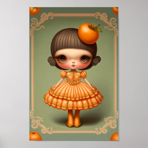 Poster Mignonne douce Grosse Orange Fille