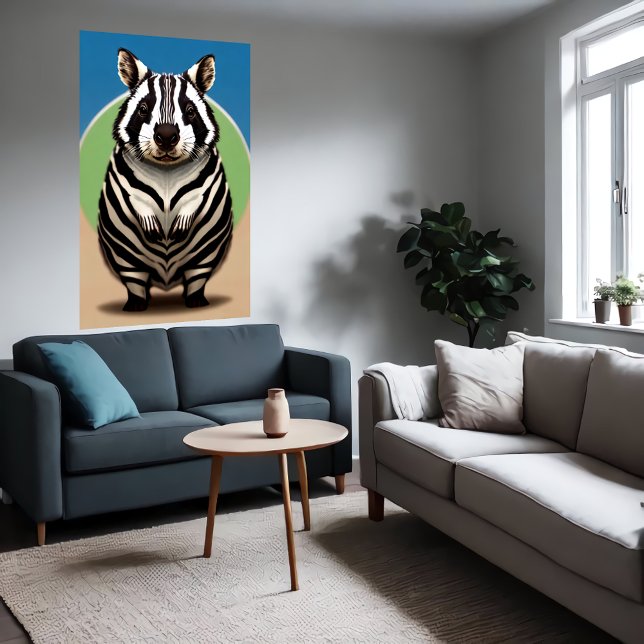 Poster Mignonne et adorable hybride Wombat Zebra | Art AI (Créateur téléchargé)