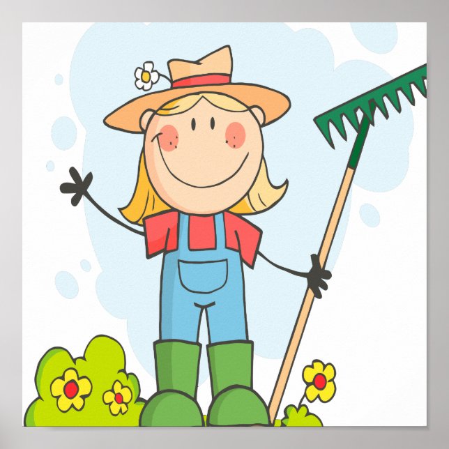 Poster mignonne figure fille jardinier fermier (Devant)
