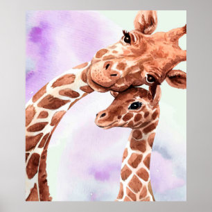 Poster Mignonne Giraffe Maman Et Bébé, Cadeau Pour Fille