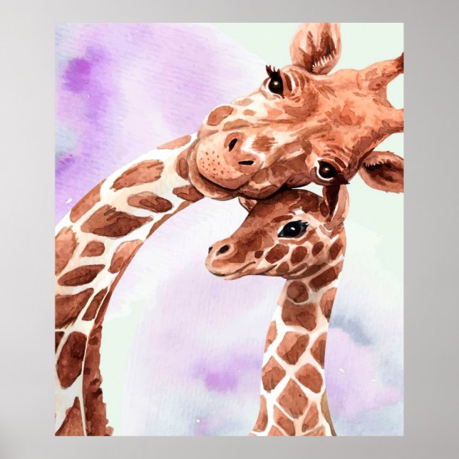 Poster Mignonne Giraffe Maman Et Bébé, Cadeau Pour Fille (Devant)