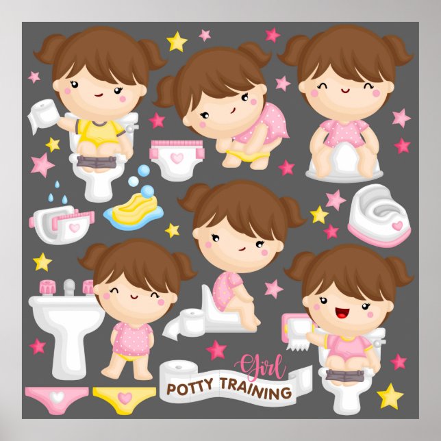Poster Mignonne Girl Potty Entraînement (Devant)