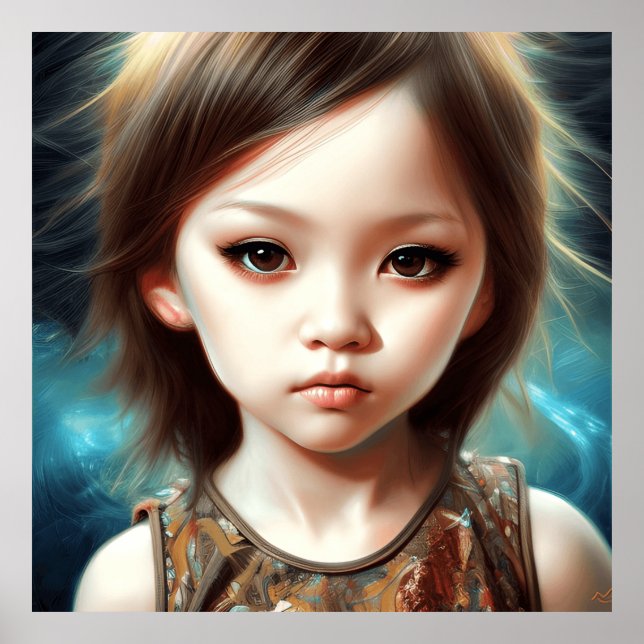 Poster Mignonne gros yeux fille garçon Enfants Art modern (Devant)