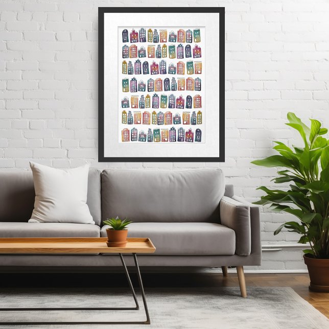Poster Mignonne Houses Colorées Amsterdam Maisons Aquarel (Cute Colorful Amsterdam Houses Watercolor Art Poster
Wall Art Custom Dutch Canal House)