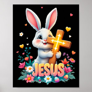 Poster Mignonne Lapin de Pâques Jésus foi Croix chrétienn
