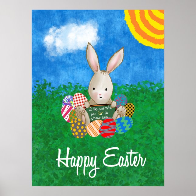 Poster Mignonne Lapin Vendant Des Oeufs De Pâques Pour Ca (Devant)