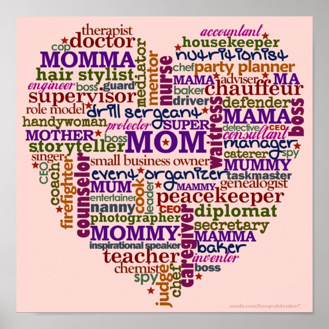 Poster Mignonne Maman Fête des Mères Parole Art Coeur (Devant)