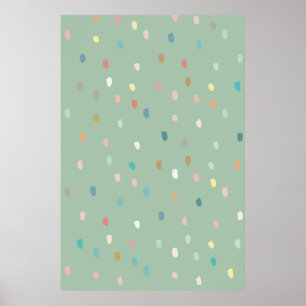 Poster Mignonne Multicolor Motif Dotty Sur Sage Green