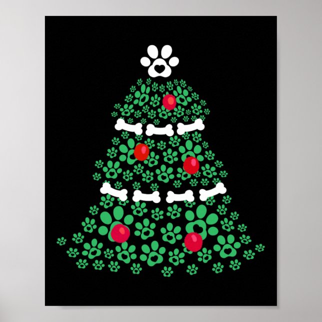 Poster Mignonne Noël Chien Paw Arbre de Noël Chiot Amateu (Devant)