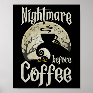 Poster Mignonne nuit effrayante avant café Halloween Fun