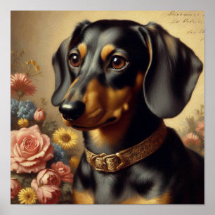 Poster Mignonne peinture Vintage Dachshund