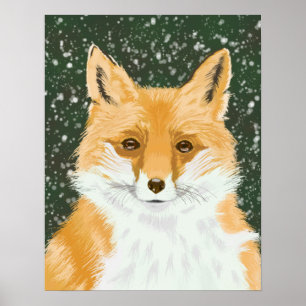 Poster Mignonne Petit Renard Rouge - dans la neige.