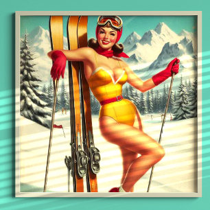 Poster Mignonne Pin De Ski Vintage