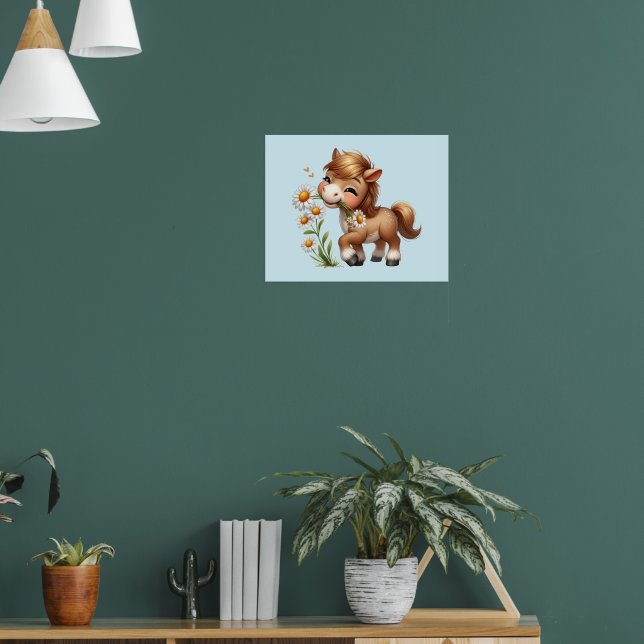 Poster Mignonne Pony Mange Manger Des Marguerites (Salon 1)