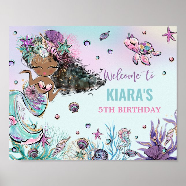 Poster Mignonne Sirène Anniversaire sous la piscine de me (Devant)