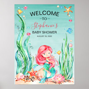 Poster Mignonne sirène d'aquarelle sous le Baby shower ma