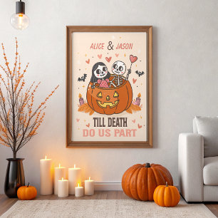 Poster Mignonne Skeleton Couple Halloween Mariage Anniver
