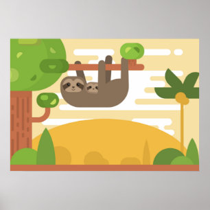 Poster mignonne Sloth - Maman et Baby Sloth