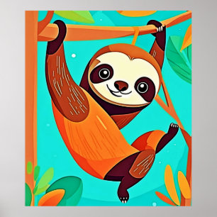 Poster Mignonne Sloth pendue dans la jungle