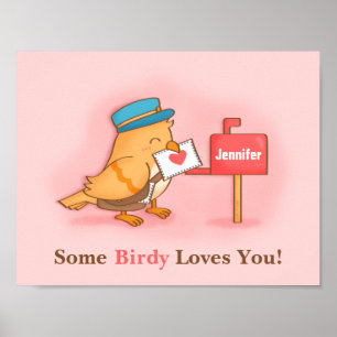 Poster Mignonne Un Oiseau Vous Aime Postman Lettre Oiseau