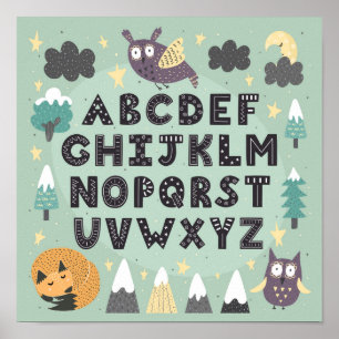 Poster Mignons animaux de bois Whimsical ABC Alphabet