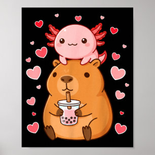 Poster Mignons Kawaii Axolotl Capybara Bubble Tea Garçons