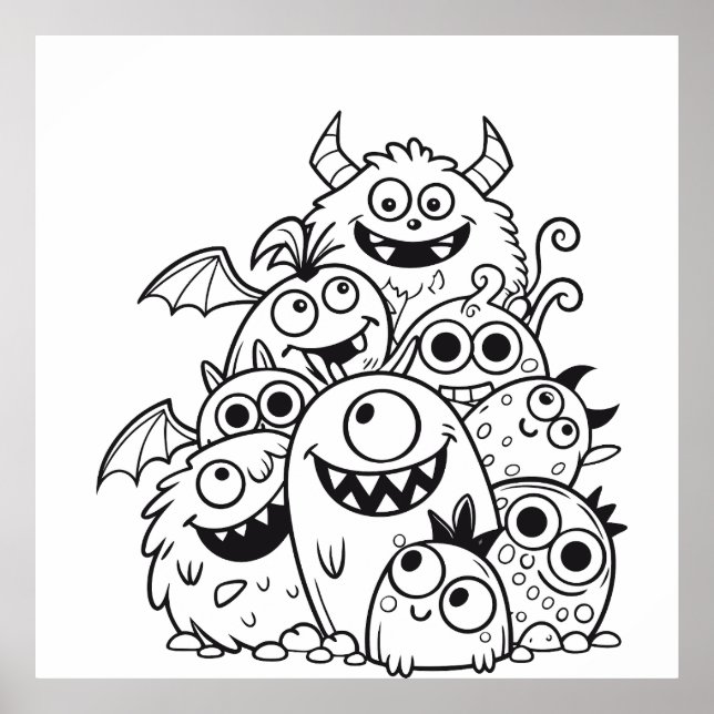 Poster Mignons personnages de dessin animé monstre illust (Devant)