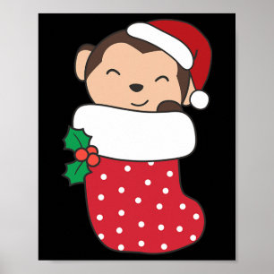 Poster Mignons Singes Dans Les Bas De Noël Pour Noël