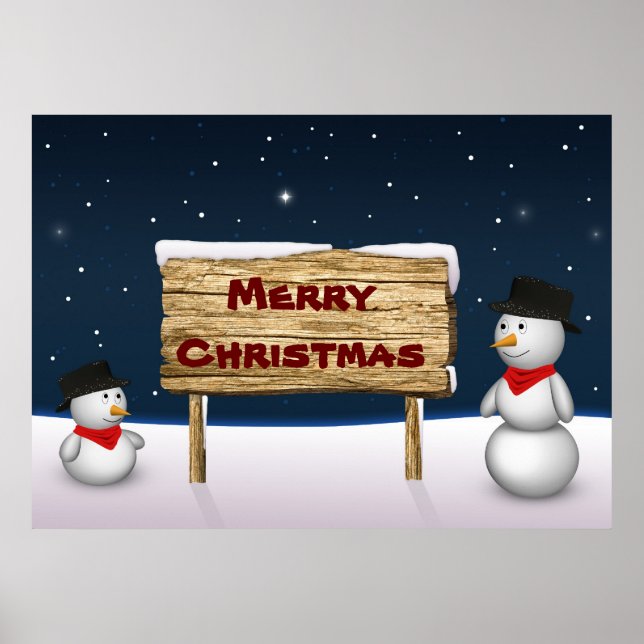 Poster Mignons Snowmen souhaitant Joyeux Noël (Devant)