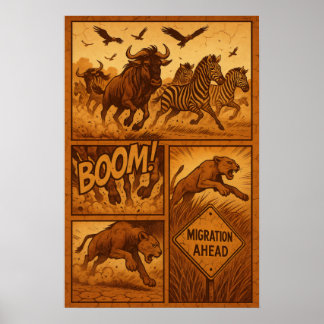 Poster Migration vers l'avant - Zebra & Wildebeest Stampe