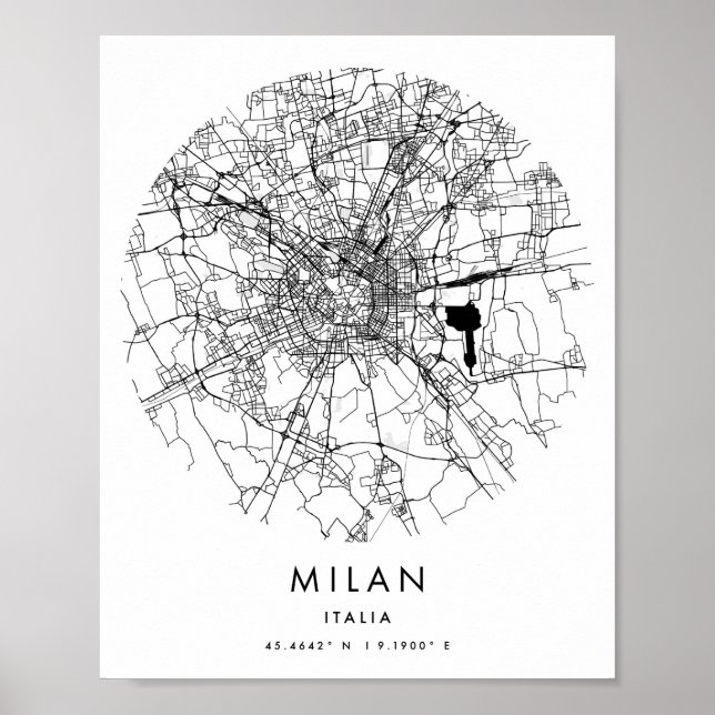 Poster Milan Italia Mini moderne Circle Street Carte (Devant)