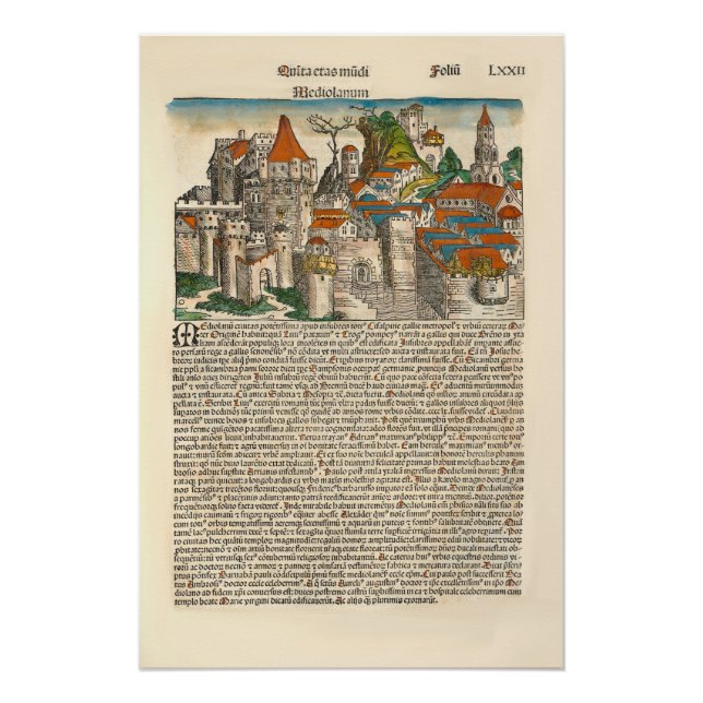 Poster Milan Italie 1493 Chronique Médiévale Ancien Livre (Devant)