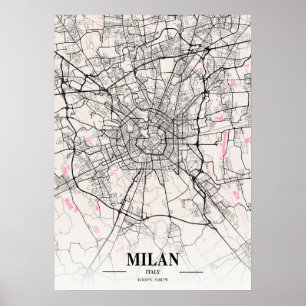 Poster Milan - Italie Carte de la ville napolitaine