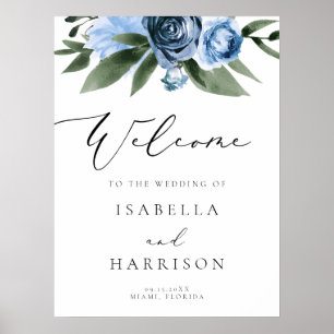 Poster MILENA Dusty Blue Slate Floral Mariage Bienvenue