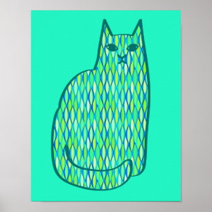 Poster Milieu du siècle moderne Chat, Mint et Lime Vert